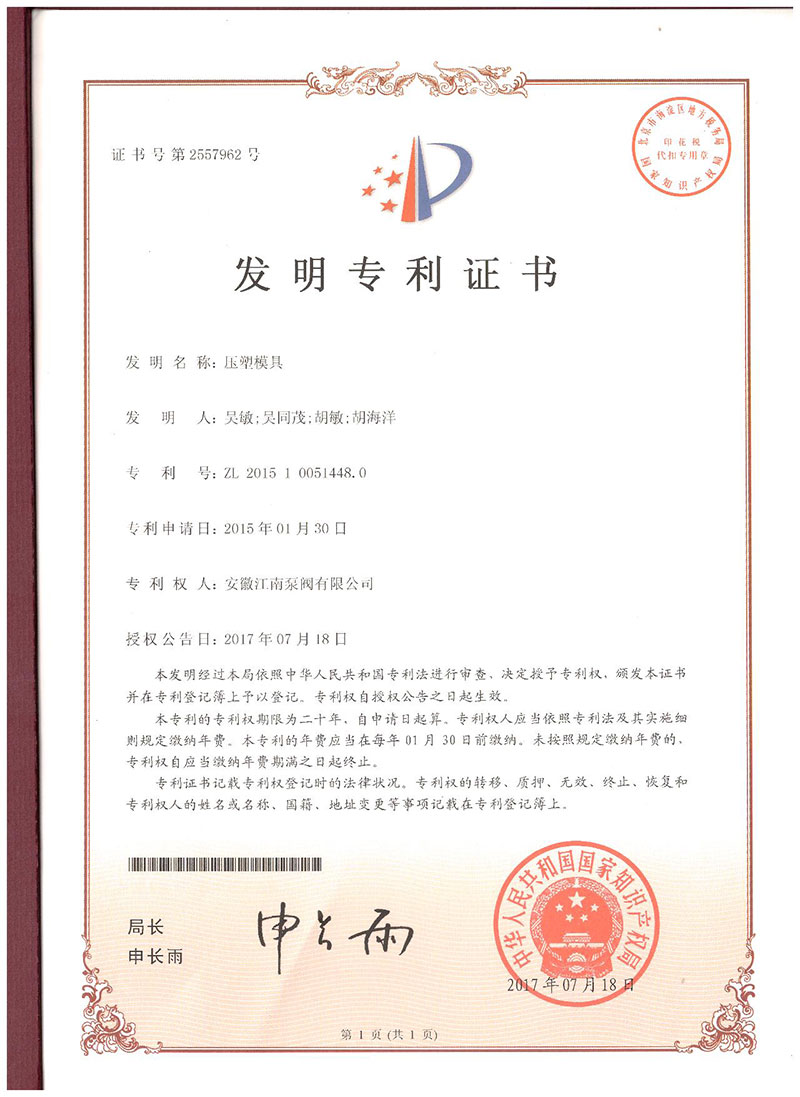 發(fā)明專(zhuān)利壓塑模具2017